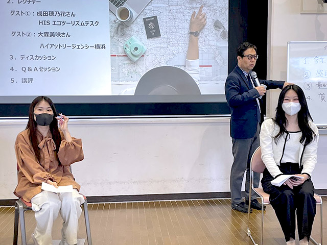 講演の様子　左：成田さん　中央：鮫島先生　右：大森さん