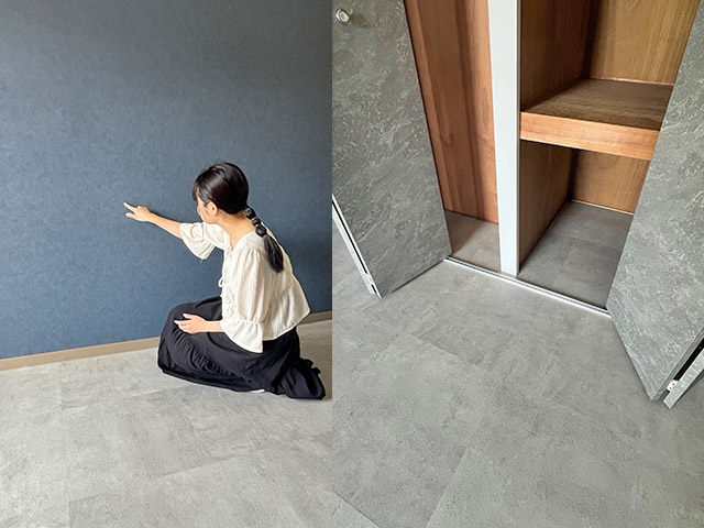 素材の質感をチェック中のIさん。納得の仕上がりでした。