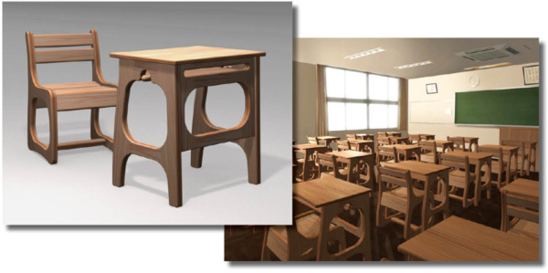 受賞した「東北の県産材の杉を活用した学校教室家具」
