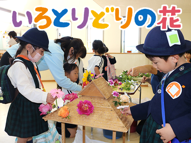 幼稚園では前日にお花を花御堂に葺きました